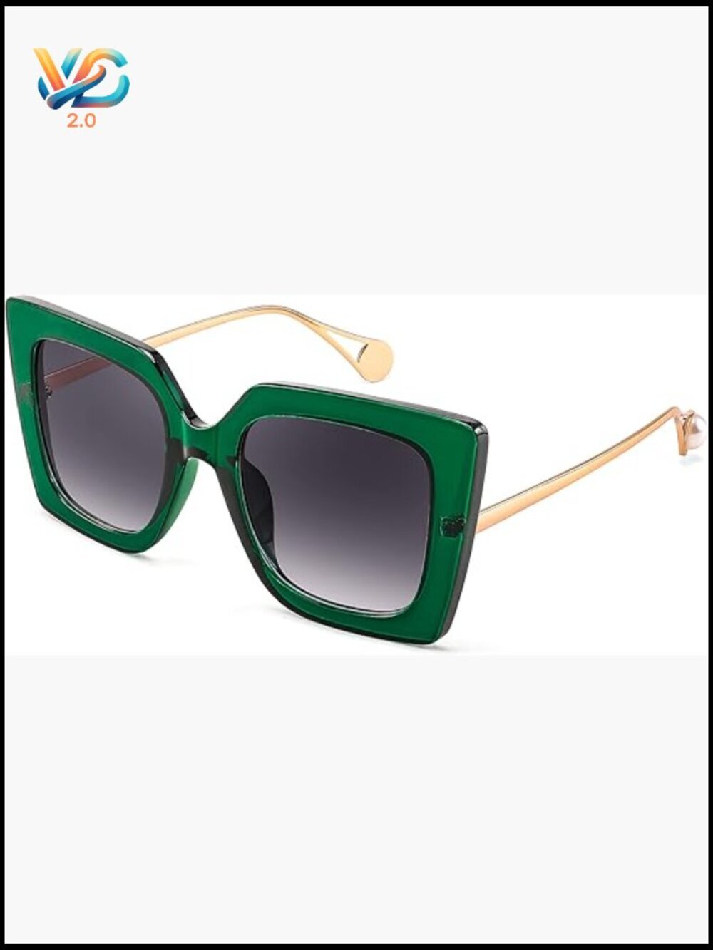 Oversized Square Cat Eye Sunglasses Pearl Inlay Trendy UV400